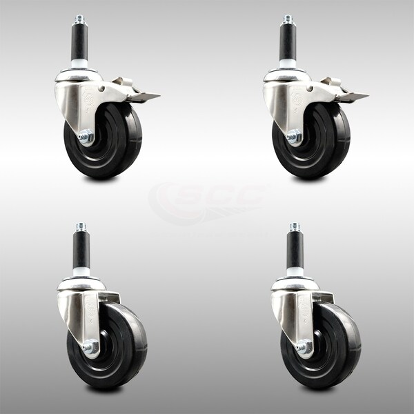 Service Caster 4 Inch 316SS Hard Rubber Swivel 7/8 Inch Expanding Stem Caster Lck Brake, 2PK SCC-SS316TTLEX20S414-HRS-2-S-2-78 - main